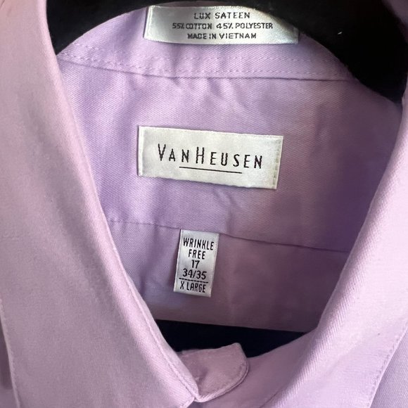 Lavender/Light Purple Lux Sateeen Collared Shirt // VanHeusen Men's Size XL - Picture 3 of 6